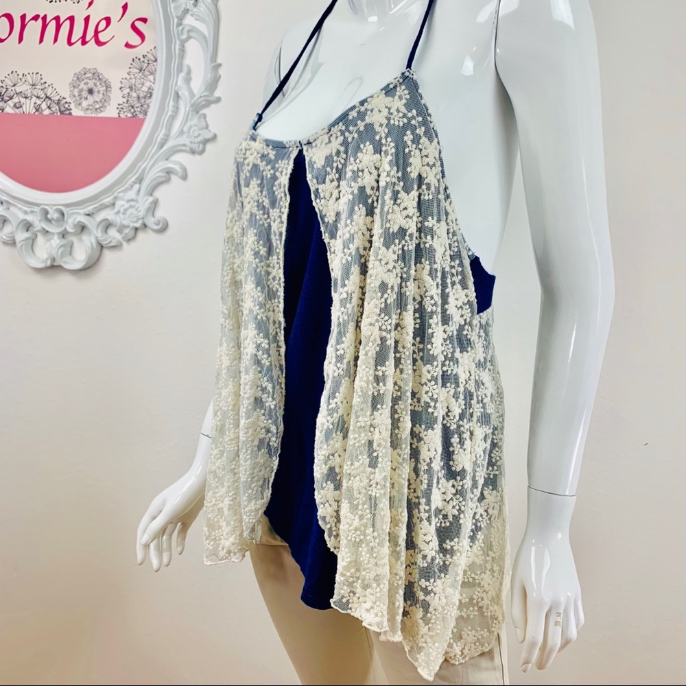 Kori / Floral Crochet Lace Blue Racerback - Picture 6 of 8